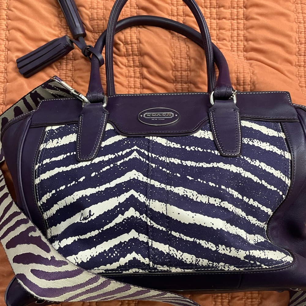 Coach Purple and Cream Tote Bag with Structured Design